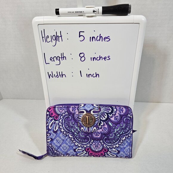 Vera Bradley, quilted, wallet, purple, pink and white with silver closure - Picture 6 of 6